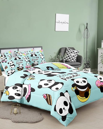 Bodhi Cartoon Cute Panda Comforter Set Queen for Boys Girls Kids Teens Soft Microfiber Animal Theme Panda Bedding Set Queen Size 3D Panda Comforter Set 1 Comforter+2 Pillow Shams #4007 - LeafyLoom