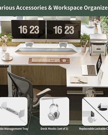 FEZIBO 75 Inches, Supports over 300mlbs,L Shaped Standing Desk Reversible, Electric Height Adjustable Corner Stand up Desk, Sit Stand Desk Computer Workstation, White Frame/White Top - LeafyLoom