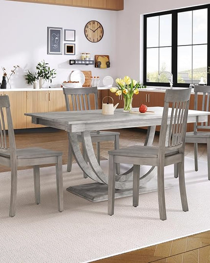 COLAMY Wooden Dining Chairs Set of 4, Spindle High Back Windsor Kitchen Side Chair, Farmhouse Dining Chairs for Kitchen and Dining Room, Light Grey - LeafyLoom
