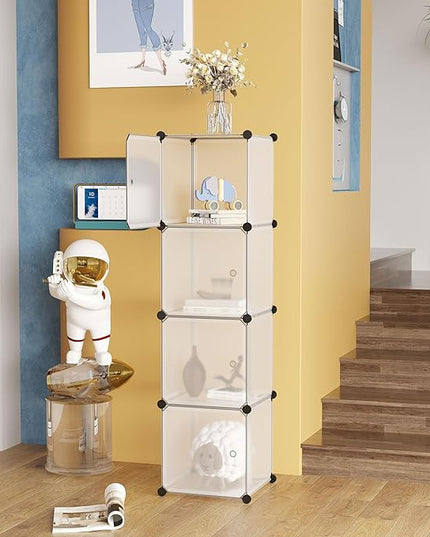 C&AHOME Cube Storage Organizer with Doors, 4-Cube Shelves, Closet Cabinet, DIY Plastic Modular Bookshelf Ideal for Bedroom, Living Room, 24.8" L x 12.4" W x 24.8" H White USHS04W-DOOR - LeafyLoom