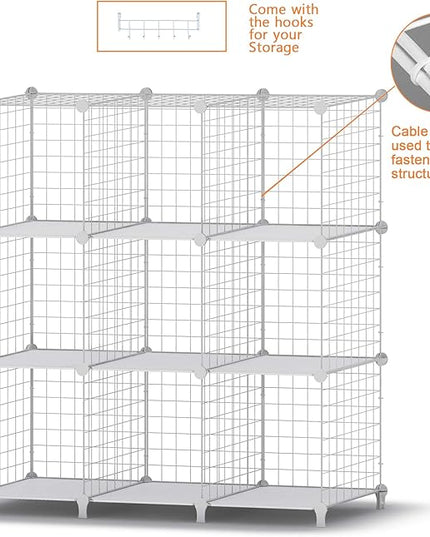 HOMIDEC Wire Cube Storage, Storage Shelves 9 Cube Bookshelf Bookcase Closet Organizer and Storage, Wire Storage Shelves Multi-Use DIY Storage Cube Shelf for Books, Toys, Clothes, Tools - LeafyLoom