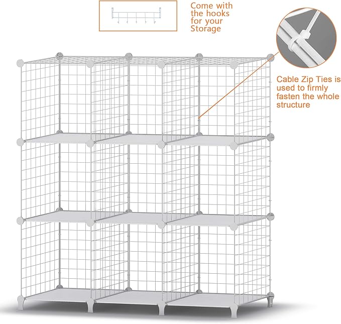 HOMIDEC Wire Cube Storage, Storage Shelves 9 Cube Bookshelf Bookcase Closet Organizer and Storage, Wire Storage Shelves Multi-Use DIY Storage Cube Shelf for Books, Toys, Clothes, Tools - LeafyLoom
