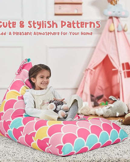 Nobildonna Stuffed Animal Storage Bean Bag for Kids (No Filler), Extra Large 250L Bean Bag Chair Cover Only, Washable Beanbag Without Filling Soft Premium Canvas Stuffable Bean Bag Cover (Mermaid) - LeafyLoom