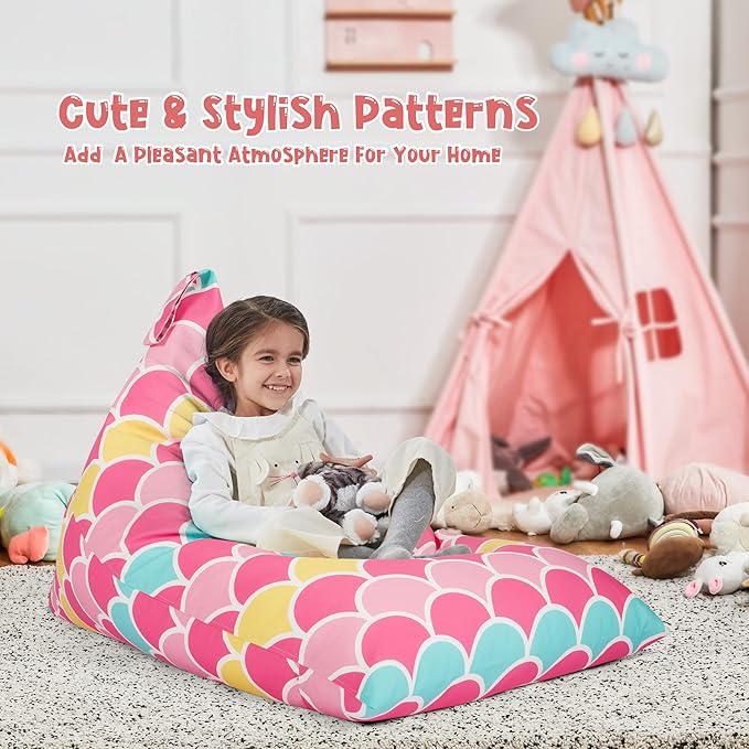 Nobildonna Stuffed Animal Storage Bean Bag for Kids (No Filler), Extra Large 250L Bean Bag Chair Cover Only, Washable Beanbag Without Filling Soft Premium Canvas Stuffable Bean Bag Cover (Mermaid) - LeafyLoom