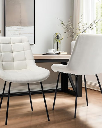 NicBex Velvet Dining Chairs, Upholstered Reception Chairs, Tufted Accent Chair with Metal Legs for Home Kitchen, Living Room, Set of 2, White - LeafyLoom