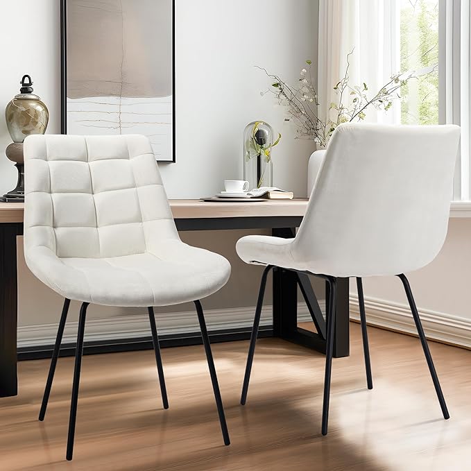NicBex Velvet Dining Chairs, Upholstered Reception Chairs, Tufted Accent Chair with Metal Legs for Home Kitchen, Living Room, Set of 2, White - LeafyLoom
