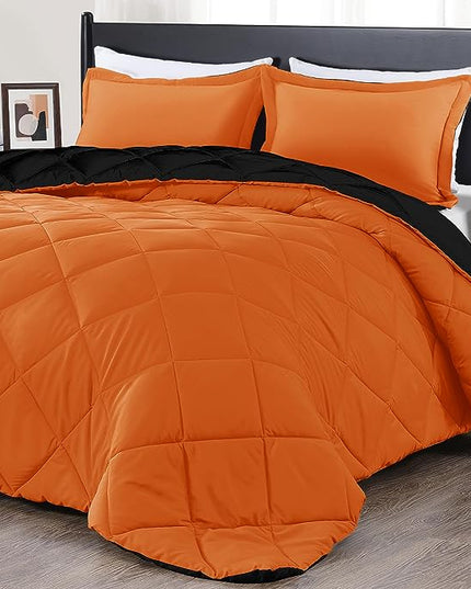 downluxe Queen Comforter Set - Orange and Black Queen Comforter, Soft Bedding Sets for All Seasons -3 Pieces - 1 Comforter (88"x92") and 2 Pillow Shams(20"x26") - LeafyLoom
