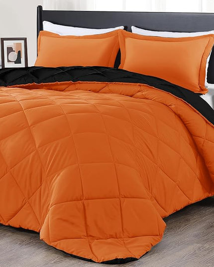 downluxe King Size Comforter Set - Orange and Black King Comforter, Soft Bedding Sets for All Seasons -3 Pieces - 1 Comforter (104"x92") and 2 Pillow Shams(20"x36") - LeafyLoom