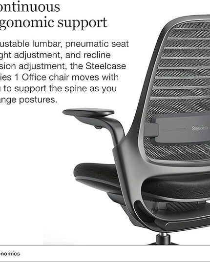 Steelcase Series 1 Office Chair - Ergonomic Work Chair with Wheels for Carpet - Helps Support Productivity - Weight-Activated Controls, Back Supports & Arm Support - Easy Assembly - Licorice Cogent - LeafyLoom