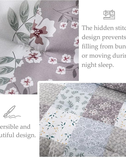 Whale Flotilla King Comforter Set, Soft Reversible Grey Bedding Comforter Set with Boho Pattern, 1 Micoriber Patchwork Comforter and 2 Pillow Shams, 3 Pieces - LeafyLoom