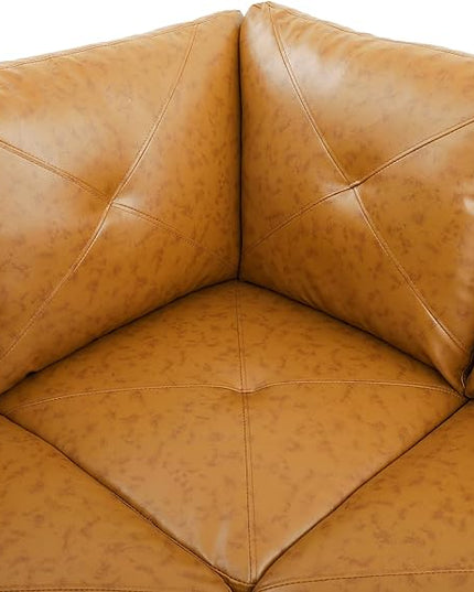 L-Shaped Sectional Couches with 66.5'' Chaise Lounge & Storage Ottoman Modular Room Sofas for Home Office Apartment, Large Living Furniture, 97'' Right Hand Facing, Ginger Faux Leather - LeafyLoom