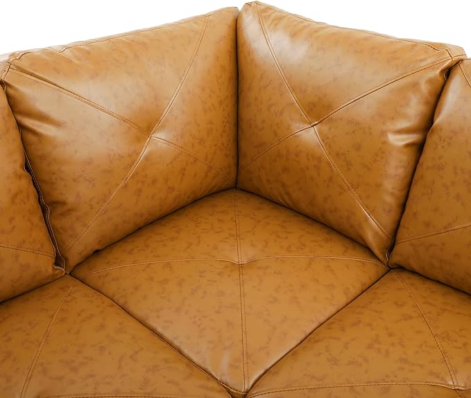 L-Shaped Sectional Couches with 66.5'' Chaise Lounge & Storage Ottoman Modular Room Sofas for Home Office Apartment, Large Living Furniture, 97'' Right Hand Facing, Ginger Faux Leather - LeafyLoom