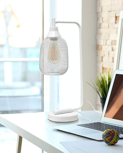 Elegant Designs LD1060-WHT Mesh Wire Table Lamp, Matte White - LeafyLoom