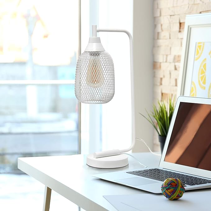 Elegant Designs LD1060-WHT Mesh Wire Table Lamp, Matte White - LeafyLoom