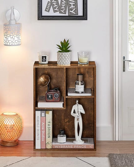 VECELO Small Bookshelf, 3 Cube Shelf, Fits Tallest Hardcovers, Horizontal Available, Short Bookcase for Small Spaces, Vintage Brown - LeafyLoom