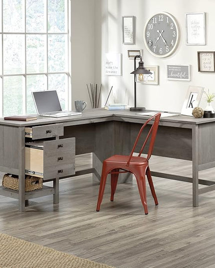 Sauder Cottage Road L-Desk, L: 65.12" x W: 58.66" x H: 29.76", Mystic Oak finish - LeafyLoom