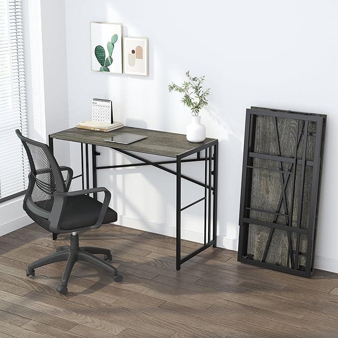 40 inch Folding Desk, Writing Gaming Computer Camping Desk, No Assembly Required Home Office Table, Black Oak - LeafyLoom