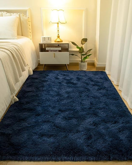 Softlife Rug for Bedroom 4x5.3 Feet Area Rug for Living Room Soft Shaggy Rugs for Kids Room Fluffy Fuzzy Carpet Long Plush Bedside Rug Nursery Christmas Home Christmas Decor for Boys Girls, Navy Blue - LeafyLoom