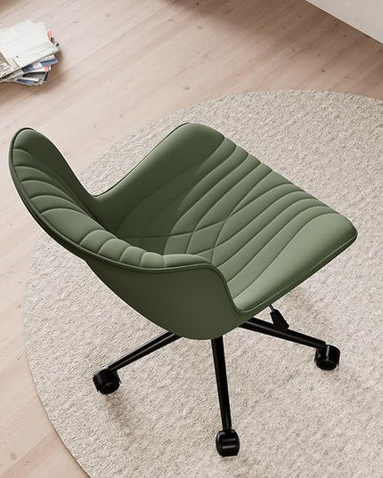 YOUNIKE Office Chair, Armless Desk Chair Computer Chair with Wheels, Modern Upholstered PU Leather Task Chair, Rolling Adjustable Swivel Home Office Desk Chair, Dark Green - LeafyLoom