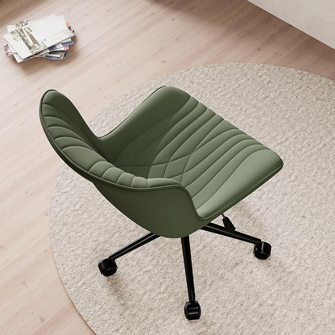 YOUNIKE Office Chair, Armless Desk Chair Computer Chair with Wheels, Modern Upholstered PU Leather Task Chair, Rolling Adjustable Swivel Home Office Desk Chair, Dark Green - LeafyLoom