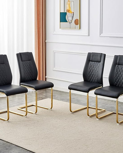 NicBex Dining Chairs Set of 4 Modern Faux Leather High Back Dining Room Kitchen Chairs with Golden Metal Legs,Side Chairs for Dining Room, Kitchen,Living Room, and Restaurants,Black - LeafyLoom