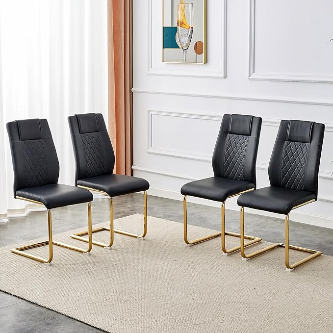 NicBex Dining Chairs Set of 4 Modern Faux Leather High Back Dining Room Kitchen Chairs with Golden Metal Legs,Side Chairs for Dining Room, Kitchen,Living Room, and Restaurants,Black - LeafyLoom