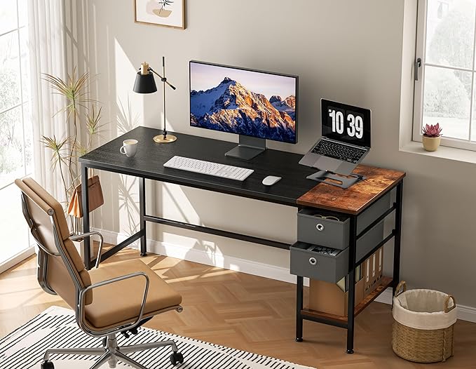 HOMIDEC Office Desk, Computer Desk with Drawers 55" Study Writing Desks for Home with Storage Shelves, Desks & Workstations for Home Office Bedroom - LeafyLoom