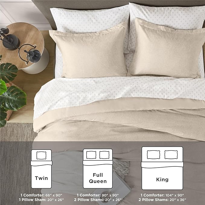 Beige Comforter Set King Size - Taupe Soft Luxury Chambray Printed, All Season Lightweight Breathable Bedding Set, 3 Pieces Including 1 Comforter and 2 Pillow Shams - LeafyLoom