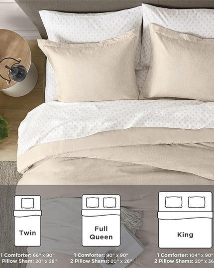 Beige Comforter Set Twin Size - Taupe Soft Luxury Chambray Printed, All Season Lightweight Breathable Bedding Set, 2 Pieces Including 1 Comforter and 1 Pillow Sham - LeafyLoom