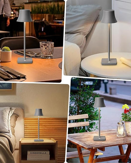 Cordless Table Lamp, Rechargeable Battery 5000mAh Metal Aluminum Housing USB LED Portable Powered Desk Lamp, 2 Levels Brightness Night Light for Restaurants Bedroom Outdoor (ferrous gray) - LeafyLoom