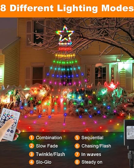 PUHONG Christmas Decoration Star Flowing Multicolor Color Changing Lights Outdoor, 320 LED 16.4Ft Star Waterfall Tree Lights with 8 Lighting Modes Remote Timer, for Xmas New Year Holiday Birthday PUHONG