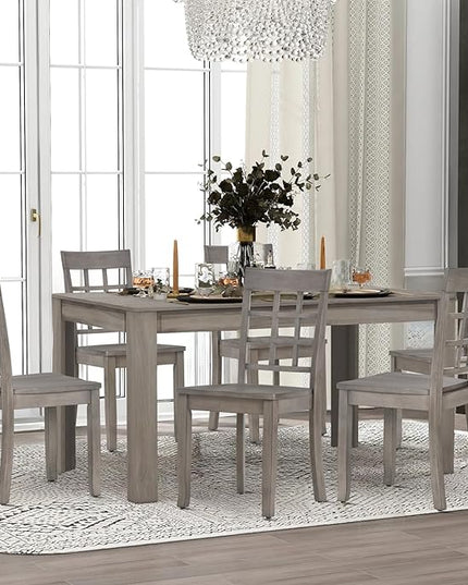COLAMY Wooden Dining Chairs Set of 4, Nine-Square High Back Kitchen Side Chair, Farmhouse Dining Chairs for Kitchen and Dining Room, Light Grey - LeafyLoom