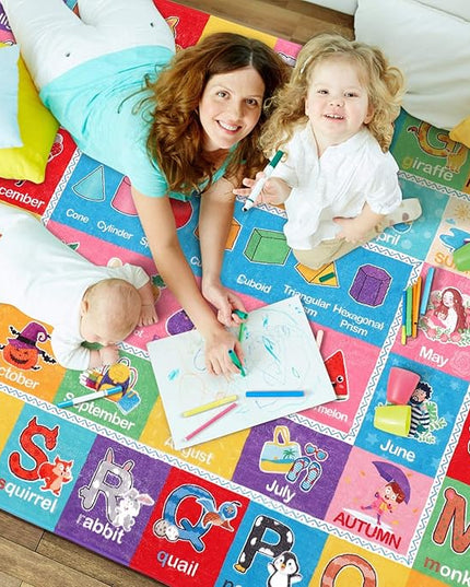IMIKEYA Kids Play Rug Mat Playmat with Colorful Pattern, Playtime Collection ABC Alphabet, Seasons, Months, Fruit and Shapes Educational Area Rug for Kids Playroom Bedrooms, 78.7 x 59 Inch - LeafyLoom