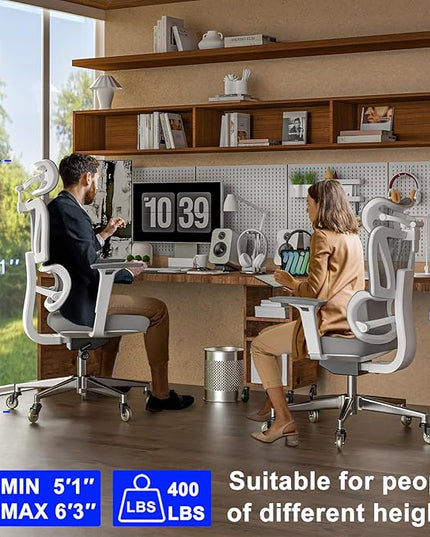 C19 Ergonomic Mesh Office Chair with Adjustable Height Lumbar Support，3D Armrest & Headrest，Tilt Function，Blade Wheel for High Back Desk Chair，Swivel Big and Tall Computer Chair (White) - LeafyLoom