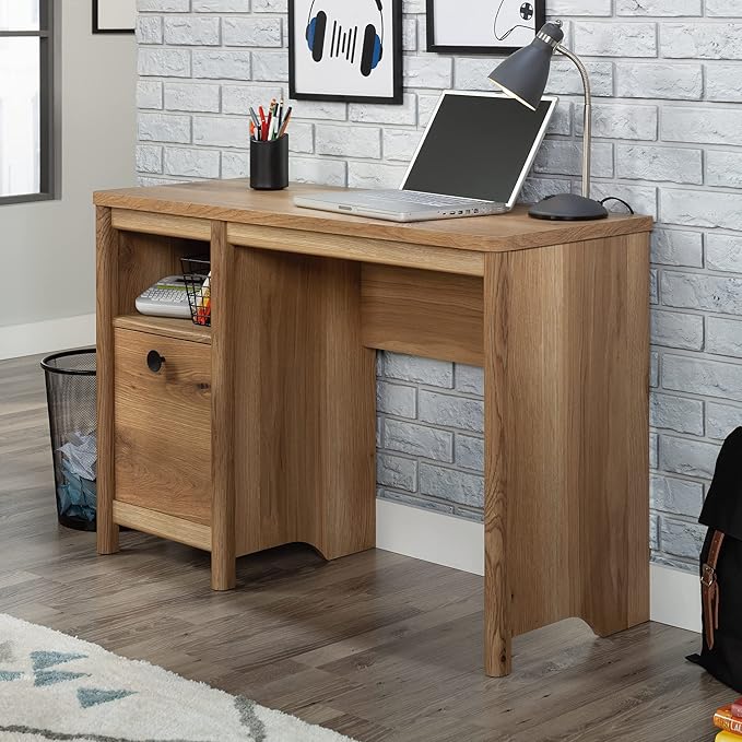 Sauder Dover Edge Home Office Desk, L: 43.15" x W: 17.24" x H: 29.09", Timber Oak - LeafyLoom