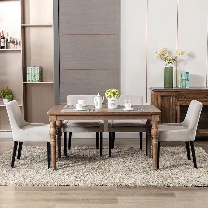 COLAMY Modern Dining Chairs Set of 6, Upholstered Corduroy Accent Side Leisure Chairs with Mid Back and Wood Legs for Living Room/Dining Room-Beige - LeafyLoom