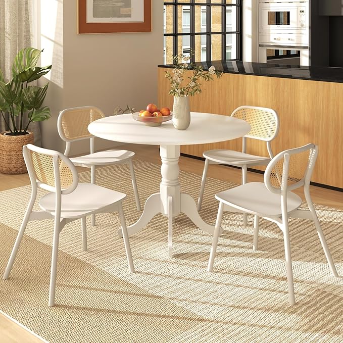 Round Dining Table, All White - LeafyLoom