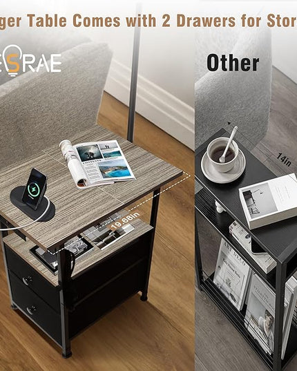 PESRAE Floor Lamp with Table & 2 Drawers, End Table with 3 Color Temperature Reading Light, Side Table Lamp with USB & Type C & AC Charging Port for Living Room, Home Office - LeafyLoom