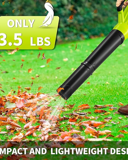 Leaf Blower 20V Leaf Blower Cordless with 4.0Ah Battery and Charger, High Power 400 CFM Electric Leaf Blower, Lightweight Handheld Cordless Blower for Lawn Care Yard Patio Garden Leaves Snow (Green) - LeafyLoom