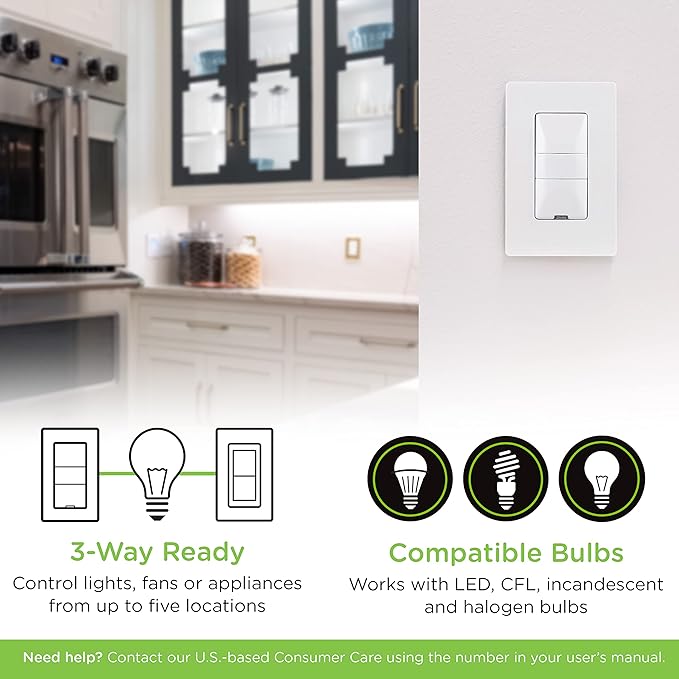 Enbrighten Z-Wave Smart Motion Sensor Light Indoor, On/Off, Vacancy/Occupancy Sensor, Includes White & Almond, Zwave Hub Required, Works with SmartThings, Wink, & Alexa, Smart Light Switch, 26931 Enbrighten