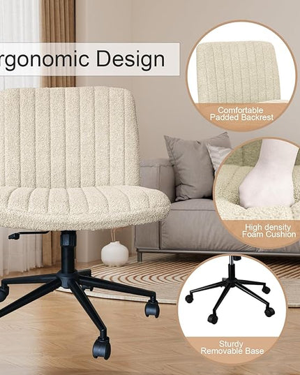 Criss Cross Chair with Wheels, Armless Cross Legged Office Desk Chair,Comfortable Swivel High Adjustable Wide Seat Chair for Home Office (Beige) - LeafyLoom