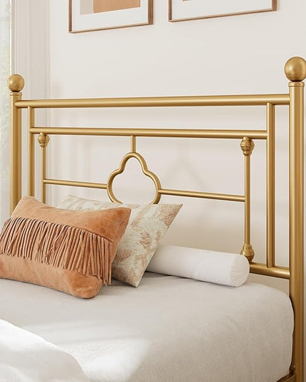 Allewie Twin Size Metal Platform Bed Frame with Victorian Vintage Headboard and Footboard/Mattress Foundation/Under Bed Storage/No Box Spring Needed/Noise-Free/Easy Assembly, Gold - LeafyLoom