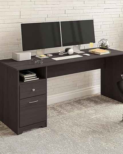 Bush Furniture Cabot Desks for Home Office with Storage and Chrome Hardware | Elegant Computer Table with Drawers, 72W, Heather Gray - LeafyLoom