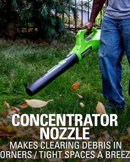 Greenworks 24V (90 MPH / 320 CFM / 125+ Compatible Tools) Cordless Axial Leaf Blower, 2.0Ah Battery and Charger Included - LeafyLoom