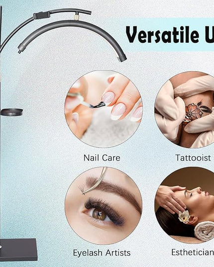 Lash Light Esthetician Lamp for Lash Extensions - LED Floor Lash Lamp Half Moon Ring Facial Light for Eyelash Tech with Pallets & Phone Holder Light for Tattoo Artists, Nail Tech X Black - LeafyLoom