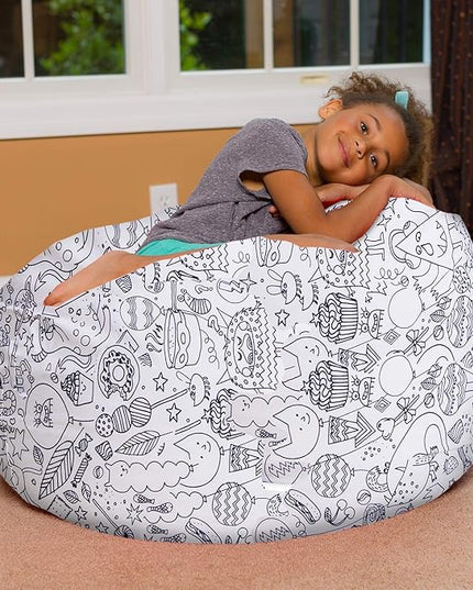 Posh Creations Bean Bag Chair for Kids, Teens, and Adults Includes Removable and Machine Washable Cover, Canvas Coloring Fabric - Fun Creatures, 38in - Large - LeafyLoom
