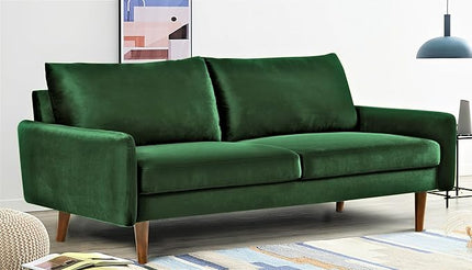 US Pride Furniture Kent Modern Velvet Sofa, Comfortable 3 Seater Couch for Living Rooms and Small Spaces, Ideal Studio Apartment Furniture with Sleek Design, Green - LeafyLoom