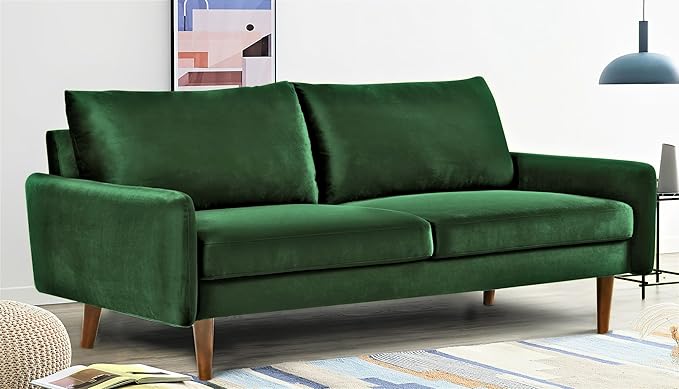 US Pride Furniture Kent Modern Velvet Sofa, Comfortable 3 Seater Couch for Living Rooms and Small Spaces, Ideal Studio Apartment Furniture with Sleek Design, Green - LeafyLoom