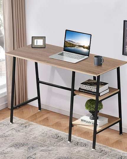 VECELO 43 Inch Computer Modern Student Writing home-office, Ladder Desk, Oak+black Leg - LeafyLoom