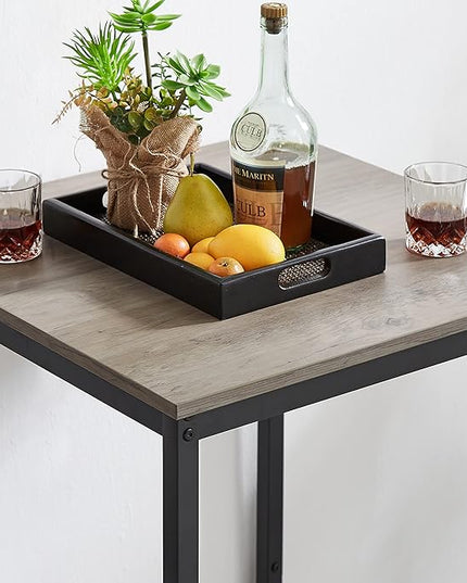 Dining Table Set for 2, Sqaure Bar Table and Chairs Set with PU Soft Seat and Backrest, Kitchen Table and Chairs for Small Spaces, Kitchen and Bar, Rustic Grey - LeafyLoom